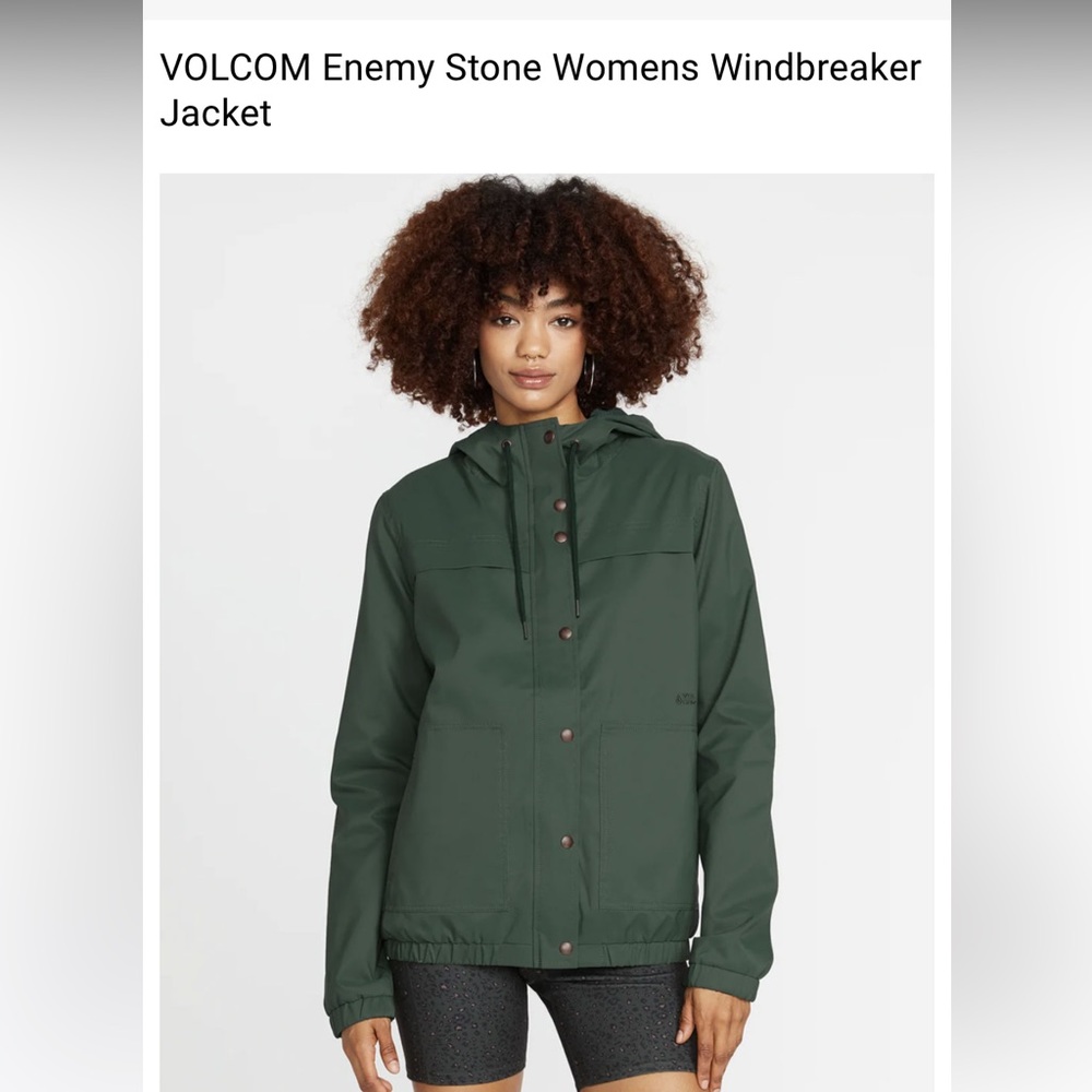 Volcom ladies windbreaker jacket in Olive green with black lining. Size Small